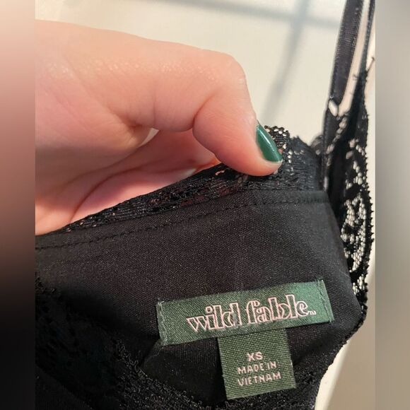 Wild Fable Size XS Slip Dress Lace Edges Black with Butterfly Pattern - Picture 7 of 8